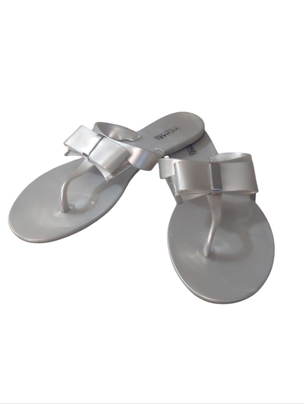 Michael Kors Metallic Silver Bow Jelly Sandals Size 7